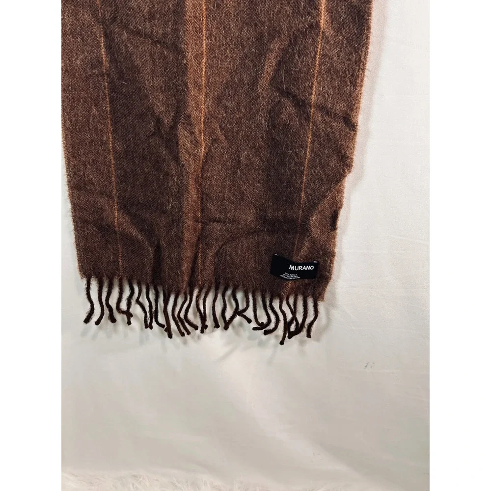 Murano Brown 100%‎ Alpaca Peruvian Wool Herringbone Pinstripe Scarf Fringe 58